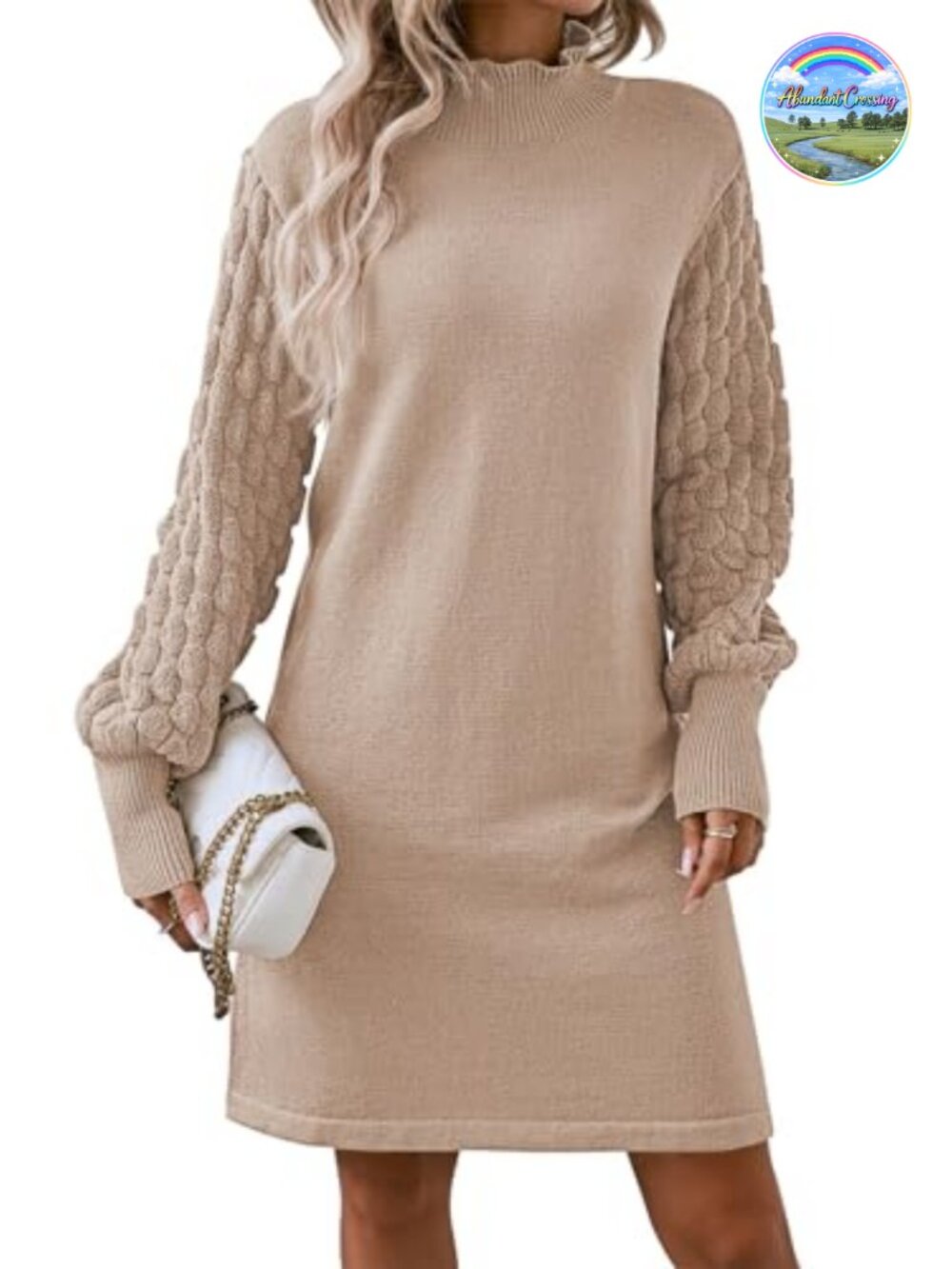 Women's Long Sleeve Sweater Mini Dress Casual Loose Mock Neck Empire Waist